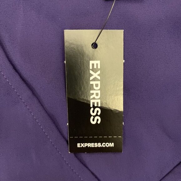 Express Women's Faux Wrap Puff Sleeve Peplum Top V-Neck Olympian Size XS NWT $54 - Picture 16 of 16